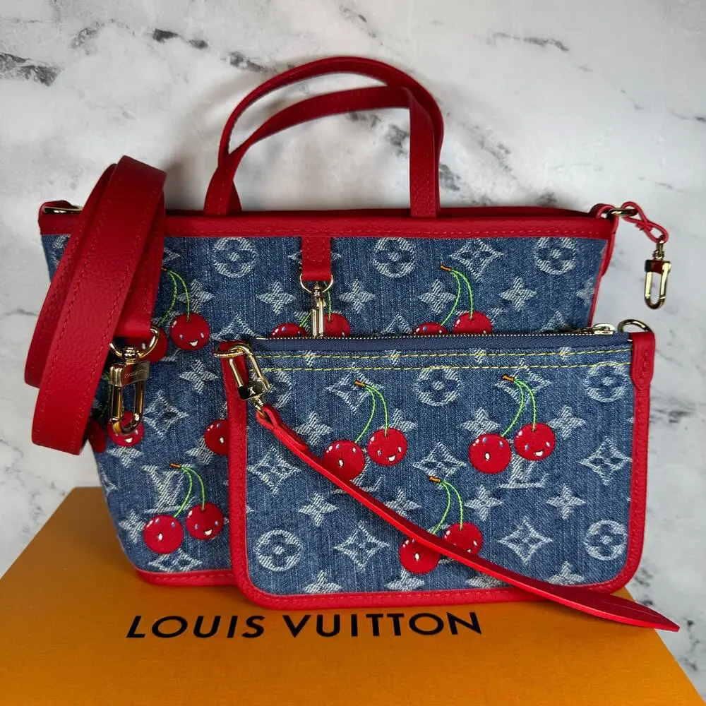 Louis Vuitton Denim Cherry Neverfull Inside Out BB LV x TM Murakami 2025 New